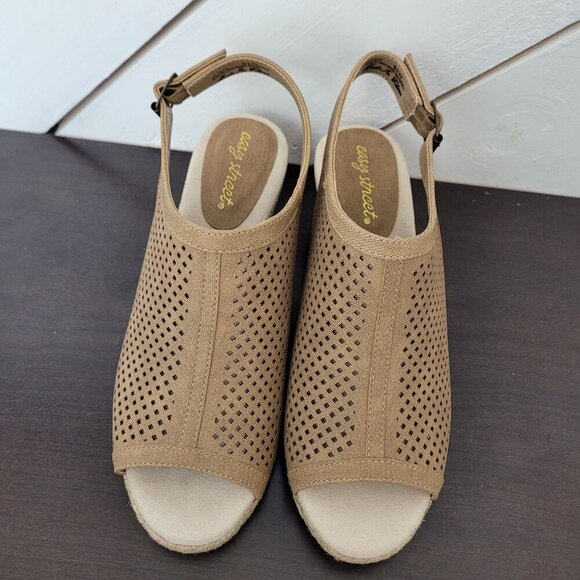 NEW Easy Street Womens Tan Linen Stacy Super Flex Wedge Slingback Sandals 8.5 - Picture 3 of 9